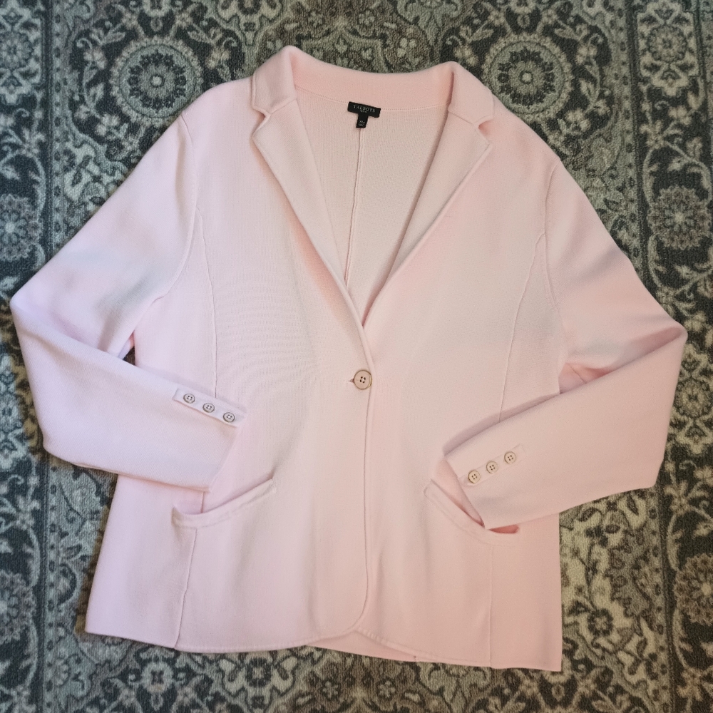 Talbots Sweater Blazer XLP Pink Classic Preppy Light Academia Old Money Office